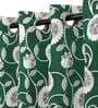 Green Polycotton Semisheer 7 Feet Eyelet Curtain (Set of 2)