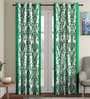 Green Floral Polyester 7 Ft Semisheer Eyelet Door Curtains (Set of 2)
