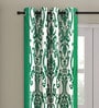 Green Floral Polyester 7 Ft Semisheer Eyelet Door Curtains (Set of 2)
