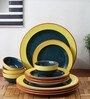 Sea Green & Yellow (Set of 12) Ceramic Dinner Set