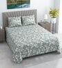 Green Shade Floral 280 TC Cotton Double Queen Size Bedsheet With 2 Pillow Covers