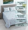 Green Shade Floral 400 TC Cotton Double Queen Size Bedsheet With 2 Pillow Covers