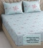 Green Shade Floral 400 TC Cotton Superking Size Fitted Bedsheet With 2 Pillow Covers