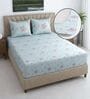 Green Shade Floral 400 TC Cotton Superking Size Fitted Bedsheet With 2 Pillow Covers