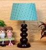 Smokey Green Fabric Shade Night Lamp With Wood Base
