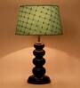 Smokey Green Fabric Shade Night Lamp With Wood Base