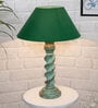 Green Shade Table Lamp With Wooden Base