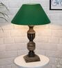 Green Shade Table Lamp With Wooden Base