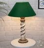 Green Shade Table Lamp With Wooden Base