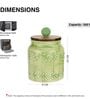 Green Shaded Embossed Ceramic Air Tight Jars/ Barnis with Wooden Lids