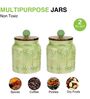 Green Shaded Embossed Ceramic Air Tight Jars/ Barnis with Wooden Lids