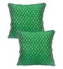 Green Traditional Ethnic Silk 16 x 16 Inches Cushion Covers (Set of 2)