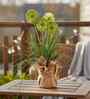 Green Silk Plastic And Jute Faux Allium Flower Bunch With Jute Wrap