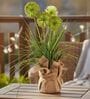 Green Silk Plastic And Jute Faux Allium Flower Bunch With Jute Wrap
