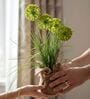 Green Silk Plastic And Jute Faux Allium Flower Bunch With Jute Wrap
