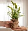 Green Silk Plastic And Jute Faux Pampas Grass Arrangement Flower Bunch With Jute Wrap