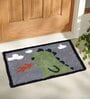 Green Dino Cotton 24x16 Inches AntiSkid Door Mat (1Pc)