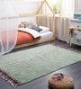 Green Solid Cotton 8 Ft X 5 Ft Hand Tufted Dhurrie