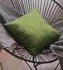 Green Solid Cotton Self Design Cushion Cover