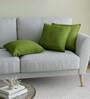 Green Solid Cotton Self Design Cushion Cover