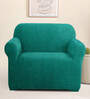 Green Solid Jacquard 1 Seater Stretchable Sofa Cover