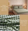 Green Checkered Polycotton Double King Fitted Bedsheet With 2 Frill Pillow Covers