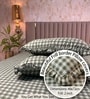 Green Checkered Polycotton Double King Fitted Bedsheet With 2 Frill Pillow Covers