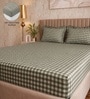 Green Checkered Polycotton Double King Fitted Bedsheet With 2 Frill Pillow Covers