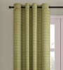 Green Striped Faux Silk 9 Ft Light Filtering Eyelet Door Curtain