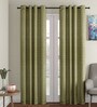 Green Striped Faux Silk 9 Ft Light Filtering Eyelet Door Curtain