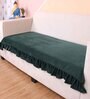 Green Solid Velvet 1 Seater Quilted Sofa Cover (Protector) with Frill