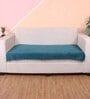 Turquoise Blue Solid Velvet 1 Seater Quilted Sofa Cover (Protector) with Pompom