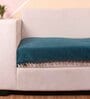 Turquoise Blue Solid Velvet 1 Seater Quilted Sofa Cover (Protector) with Pompom