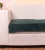 Green Solid Velvet 1 Seater Quilted Sofa Cover (Protector) with Pompom