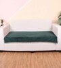 Green Solid Velvet 1 Seater Quilted Sofa Cover (Protector) with Pompom