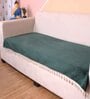Green Solid Velvet 1 Seater Quilted Sofa Cover (Protector) with Tassel