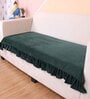 Green Solid Velvet 2 Seater Quilted Sofa Cover (Protector) with Frill