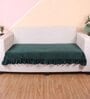 Green Solid Velvet 2 Seater Quilted Sofa Cover (Protector) with Frill