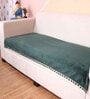 Green Solid Velvet 2 Seater Quilted Sofa Cover (Protector) with Pompom