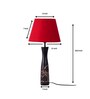Floral Impressed E27 Holder Wooden Base Table Lamp (Black Base) with Fabric Shade (Red)