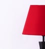 Floral Impressed E27 Holder Wooden Base Table Lamp (Black Base) with Fabric Shade (Red)