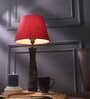 Floral Impressed E27 Holder Wooden Base Table Lamp (Black Base) with Fabric Shade (Red)
