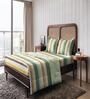 Green Stripe 144 TC Cotton King Sized Double Bedsheet with 2 Pillow Covers Nautical Stripes Collection
