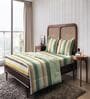 Green Stripe 144 TC Cotton Queen Sized Double Bedsheet with 2 Pillow Covers Nautical Stripes Collection