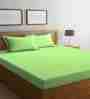 Green Striped 300 TC Cotton Blend King Sized Bed Sheets with 2 Pillow Covers