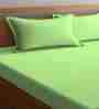 Green Striped 300 TC Cotton Blend King Sized Bed Sheets with 2 Pillow Covers