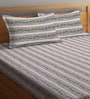 Green Striped 300 TC Cotton King Sized Bed Sheets with 2 Pillow Covers