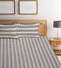 Green Striped 300 TC Cotton King Sized Bed Sheets with 2 Pillow Covers