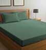 Green Striped 210 TC Poly Cotton Queen Sized Bed Sheets with 2 Pillow Covers