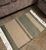 Green Stripes Wool And Polyester Hand Woven Carpet